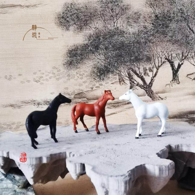 树脂装饰 盆景小枯山水景观山石饰品 松树枯树梅鹿动物