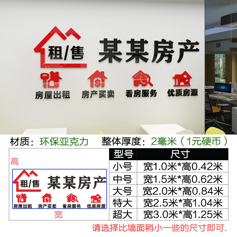 房屋房产中介墙门纸公司办公室背景装饰品广告立体