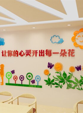 学校心理咨询室装饰墙布置画辅导室壁纸墙