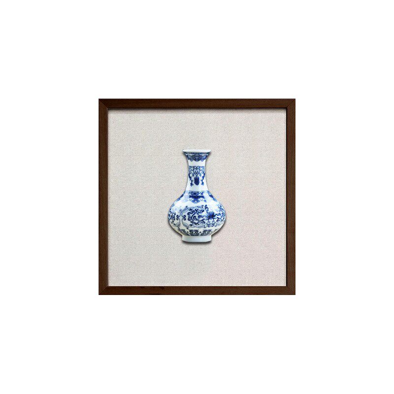 新实物画酒店书房立体青瓷复古挂画瓷板画装饰画