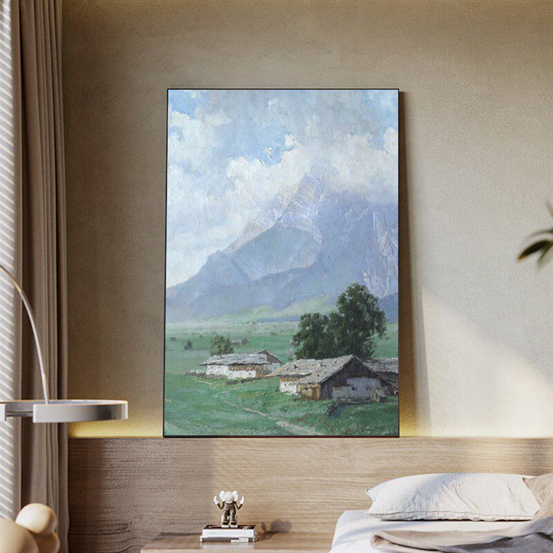 半城烟雨绿色系文艺卧室床头挂画卧室艺术油画玄关装饰画