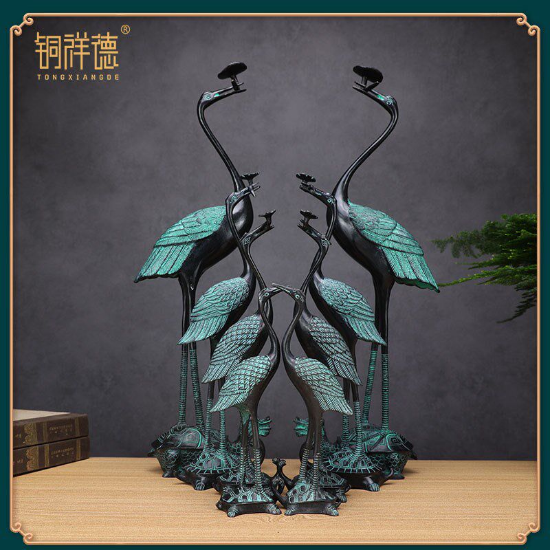 铜鹤仙鹤灵芝鹤龟鹤延年青铜器整体礼品玄