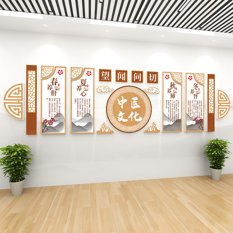 中医养生馆文化背景饰雪弗板针灸推拿刮痧拔罐墙