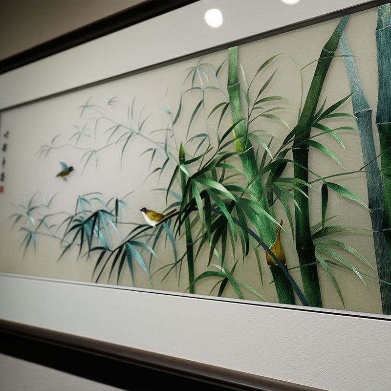 新饰画客厅沙发背景竹报平安纯手工刺绣成品挂画刺绣画