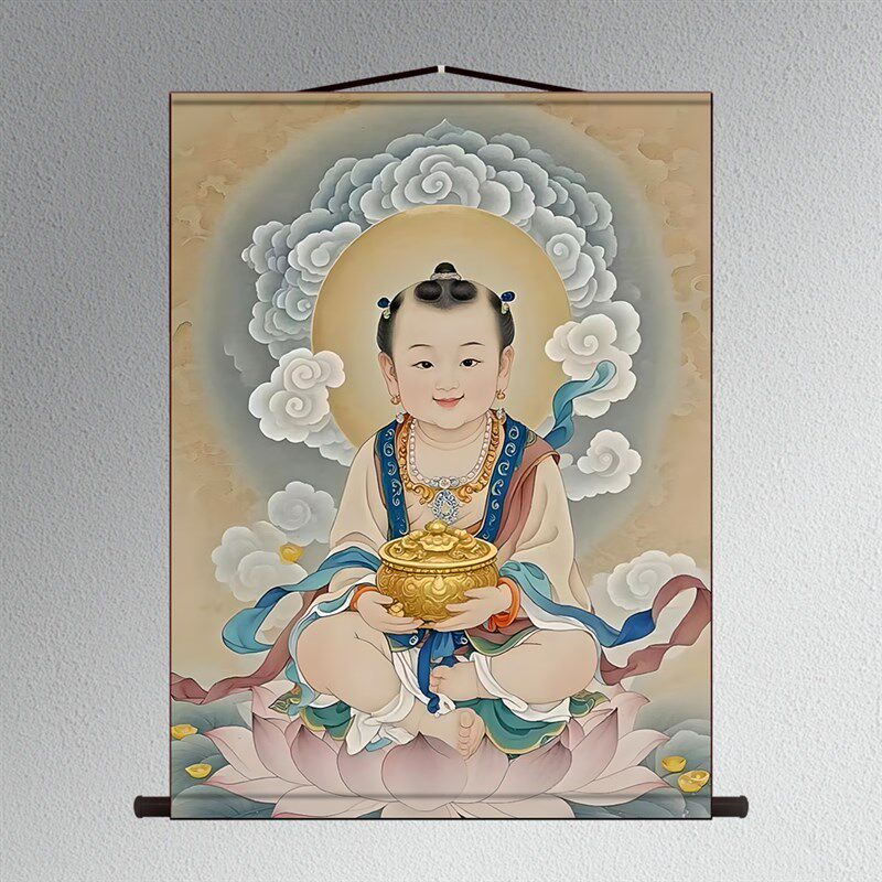 善财童子画像书房招财童子挂画卷轴饰画