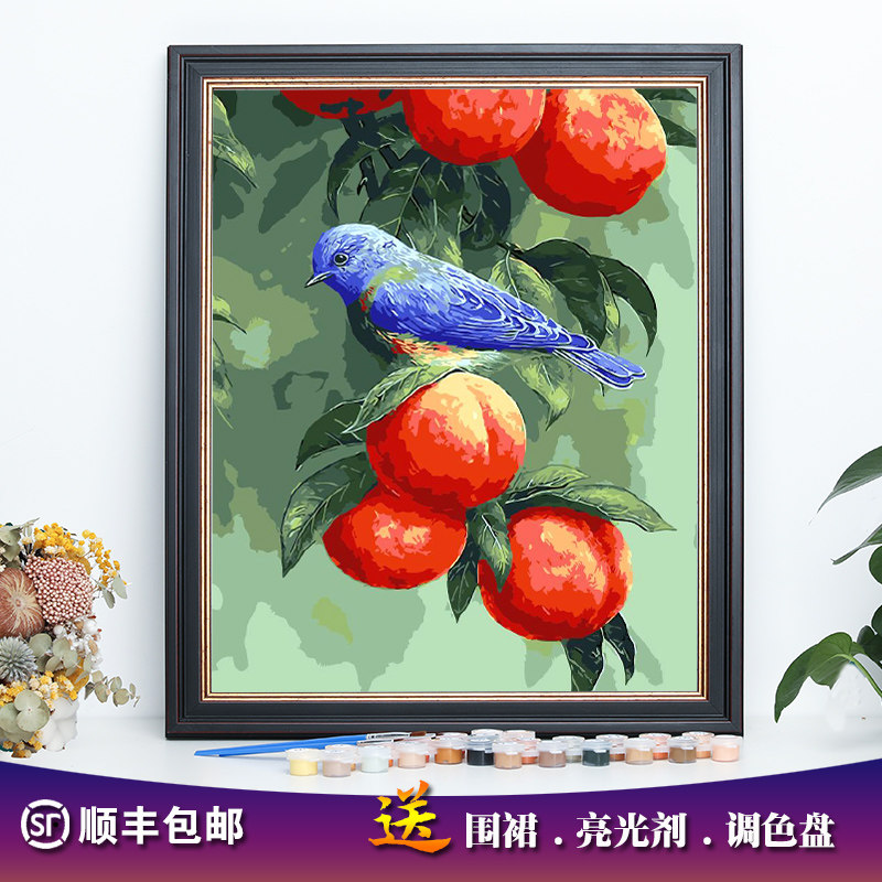 数字油画鸟动物解闷减压自己上色手工绘涂画填色装饰油彩画