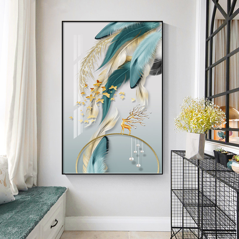 客厅饰画单幅竖歺厅走廊挂画进门玄关柜子上壁画副