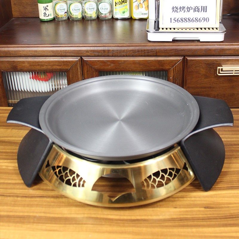 金色圆形豆烤鱼盘环保油加热鱼形烤鱼炉锅牛蛙干锅商用师烤