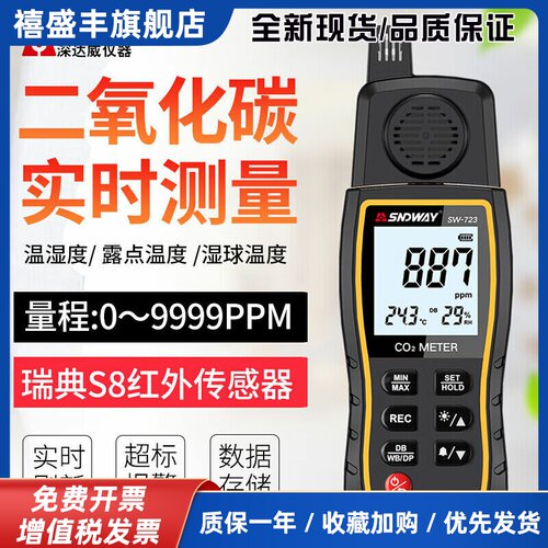 深达威SW723二氧化碳浓度数显报警器甲醛空气质量气体检测仪