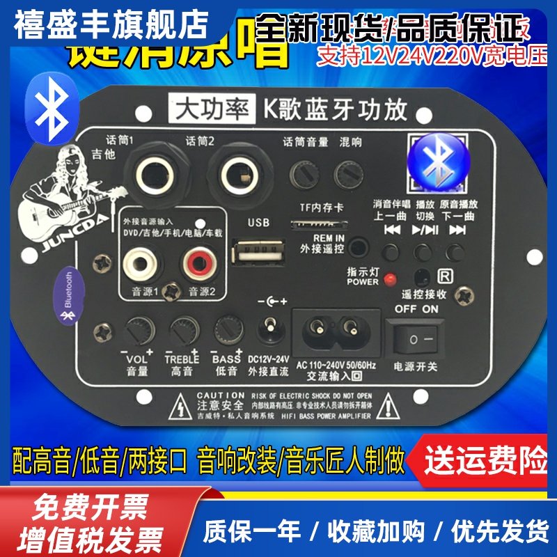 一键消原唱 双话筒k歌大功率蓝牙功放板12V24V220V低音炮功放板
