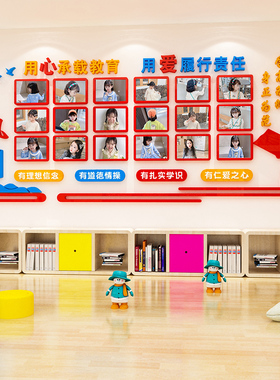 教师风采照片墙画展示立体学校办公室文化形象墙装饰标语布置
