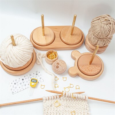 会转动的毛线轴 会转动的辅助钩编旋转针织毛线轴榉木线轴 绕线轴