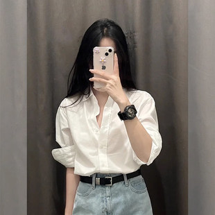 法式白色衬衫女2025新款春秋小个子宽松长袖衬衫内搭职业通勤上衣