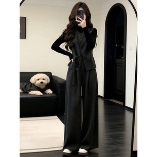 春装搭配一整套ootd穿搭轻熟风大女孩洋气炸街马甲上衣阔腿裤套装