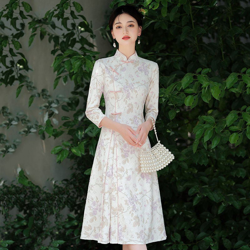 织造局加厚国风新中式长袖改良旗袍年轻款女高级感复古连衣裙冬装