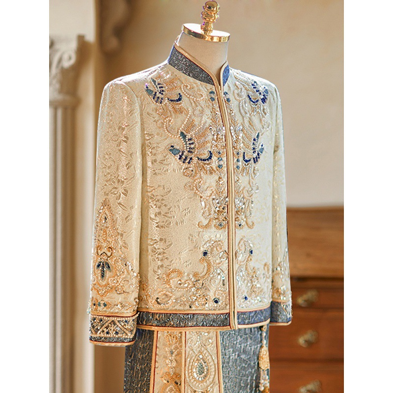 云梦集浅色男士秀禾服新郎结婚2025新款大码接亲敬酒服高端礼服夏