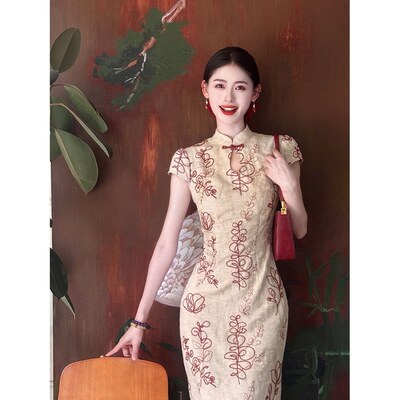 织造局浮梦半生 新中式国风气质订婚礼服绣花旗袍女早显瘦连衣裙