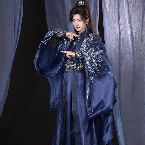 织造局原创汉服男魏晋风蓝色重工刺绣交领大袖仙侠武侠公子书生古
