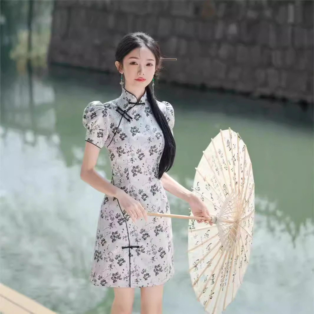 织造局新款夏季旗袍新中式国风短款连衣裙织锦少女年轻改良旗袍裙