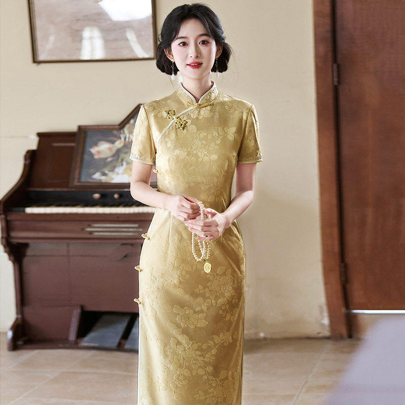 织造局黄色送考国风新中式长款旗袍改良年轻款2026新款女高级感夏