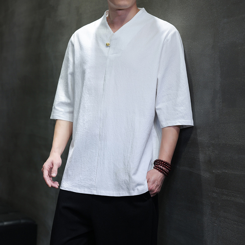 云梦集2025夏季新款男装中式衬衫汉服 亚马逊大码男士棉麻唐装