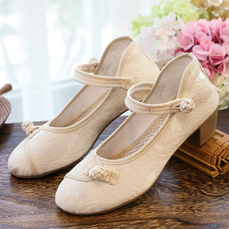 云梦集古风汉服禅绣花鞋女坡跟复禅意茶服茶艺师鞋风旗袍唐装古筝