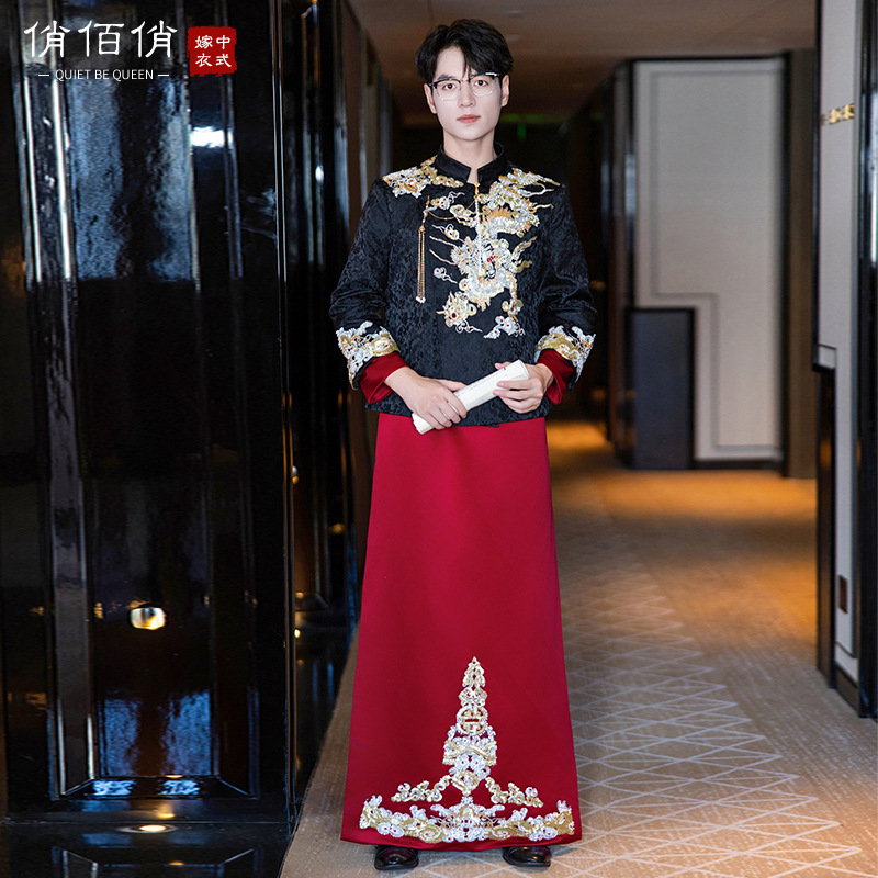 云梦集新中式新郎秀禾服男装马褂2025新款接亲装男士国风礼服长袍