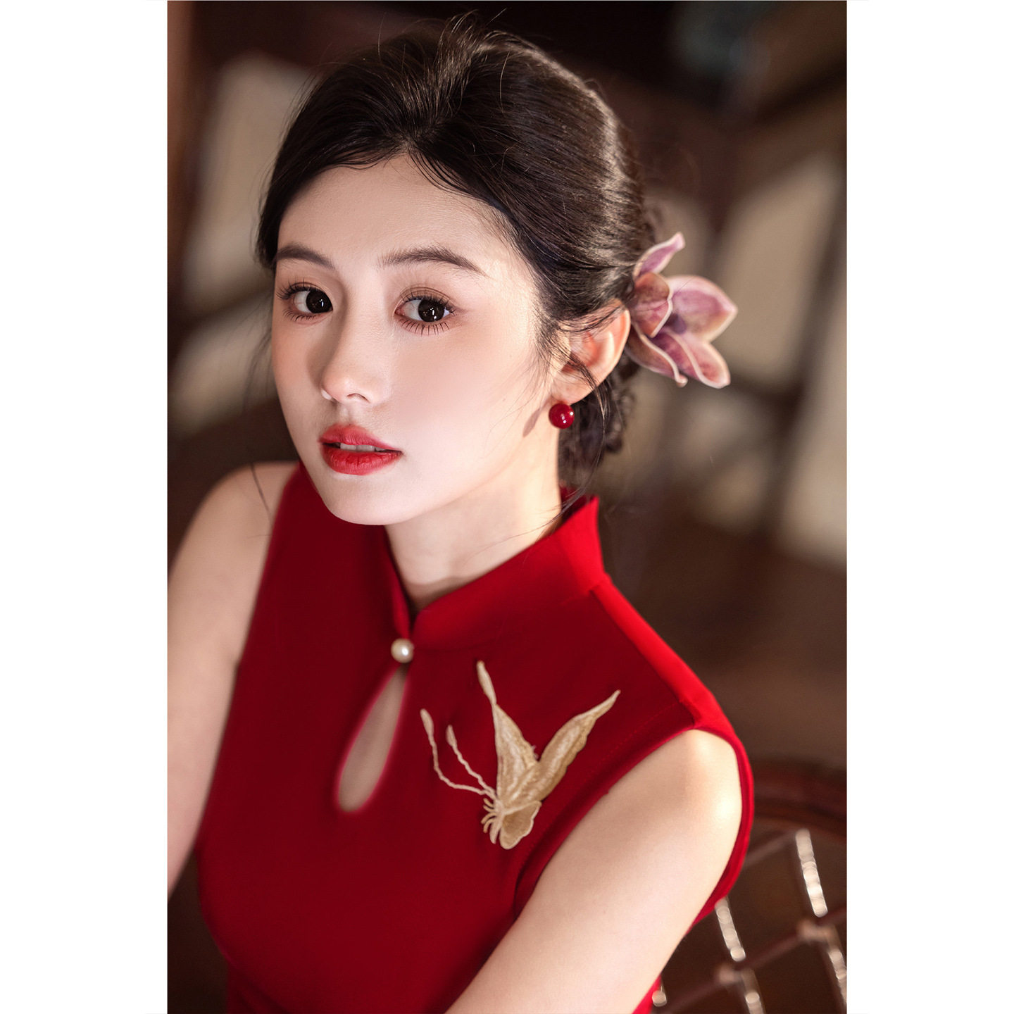 织造局无袖红色旗袍新款服新娘女夏季新中式订婚礼服连衣裙刺绣