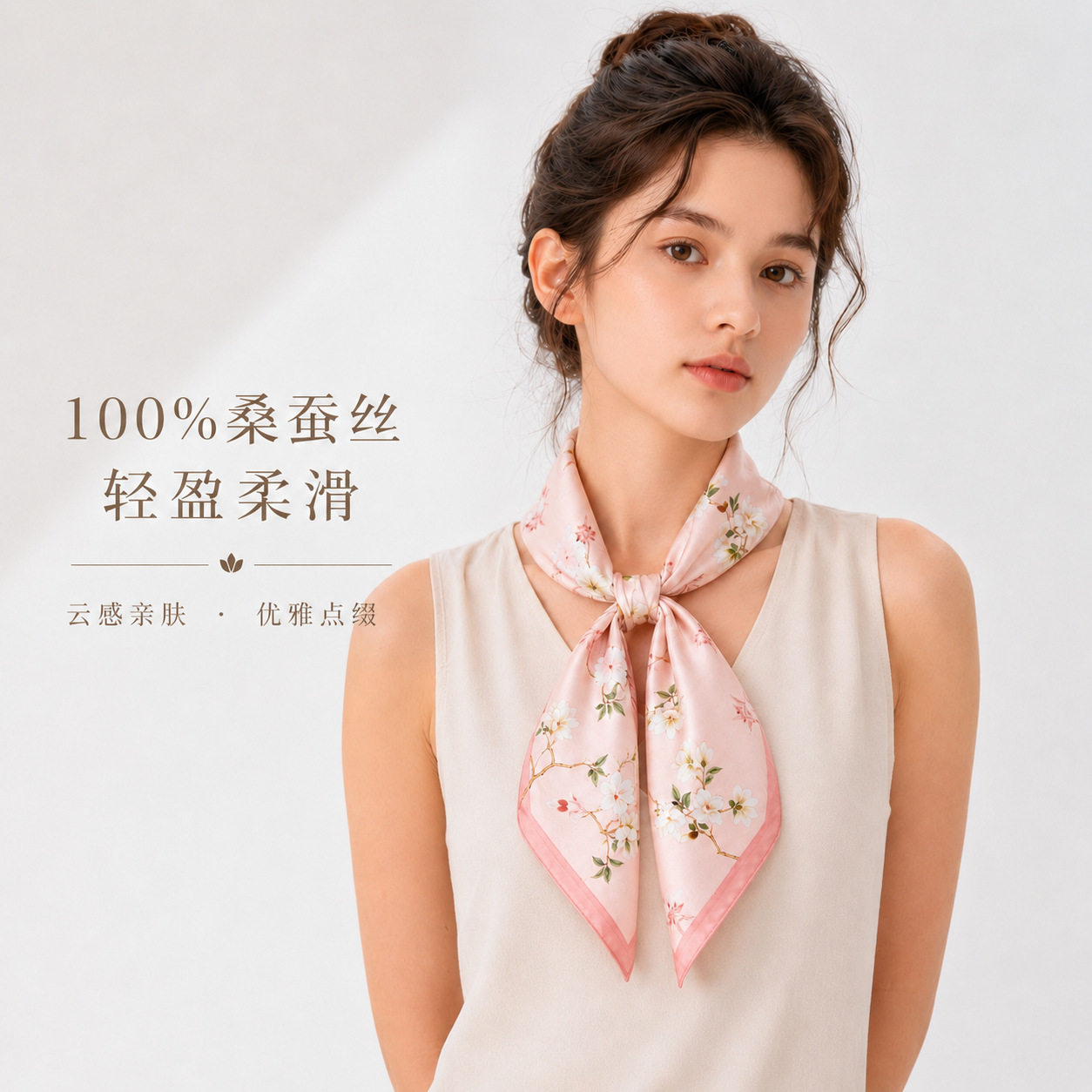 织造局新款真丝花卉丝巾女气质百搭时尚桑蚕丝小方巾韩版氛围感小