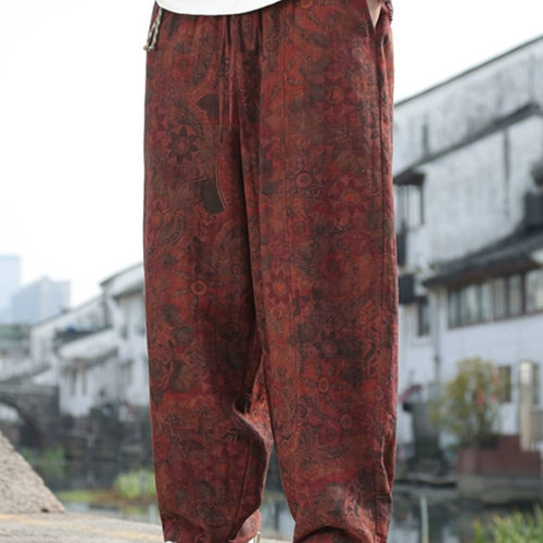 织造局中国风棉麻花裤子男款夏季哈伦九分裤潮流休闲裤百搭垂感长