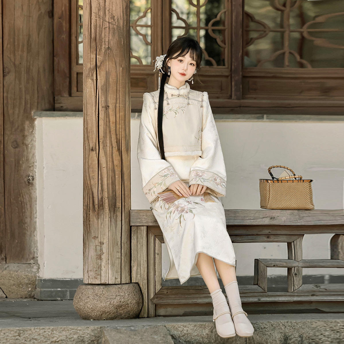 云梦集原创瀛洲玉雨新中式女国风日常新款马甲旗袍秋冬套装X248