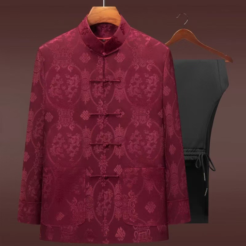 云梦集中国风春秋冬新款唐装男中老年爸爸装外套老人大码祝寿爷爷