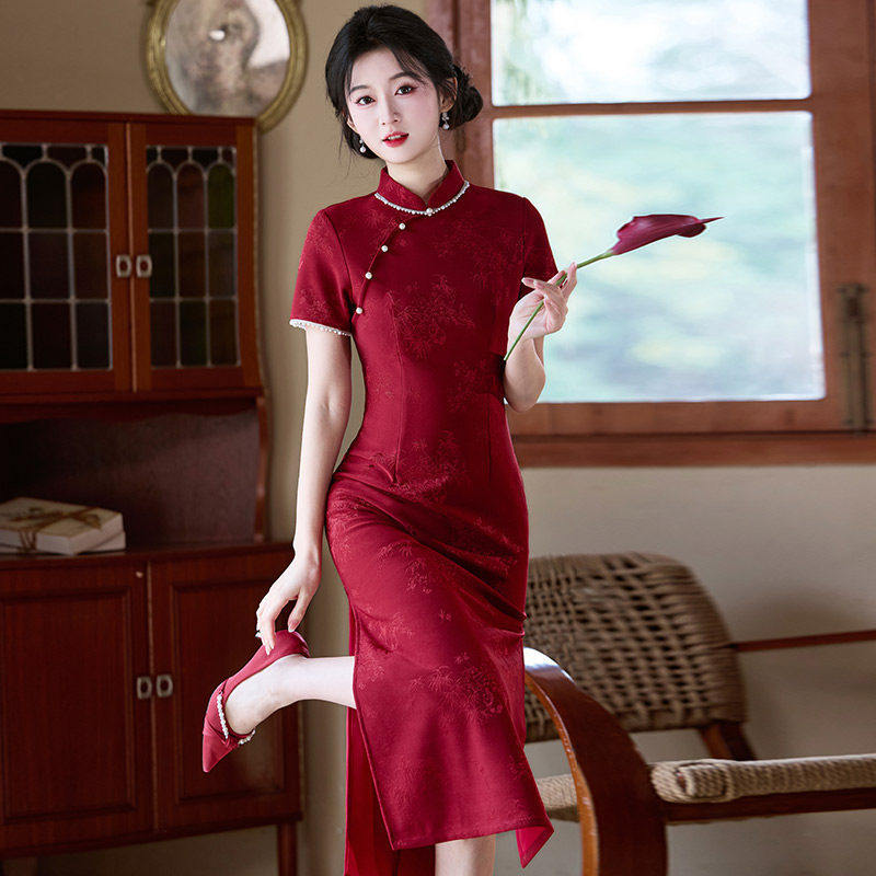 织造局红色国风新中式改良旗袍新款女高级感新娘服订婚回门礼服