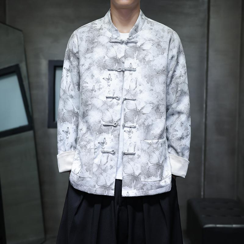 云梦集新中式男士复古茶禅服中国风立领中山装中式扎染盘扣外套青