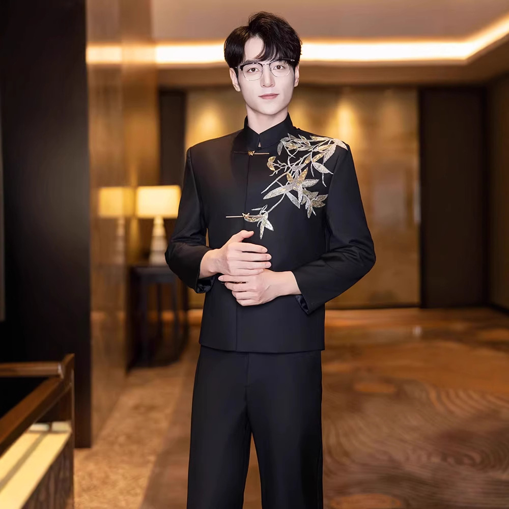 云梦集男士新中式中山装新郎男装礼服唐装西服西装外套套装中国风