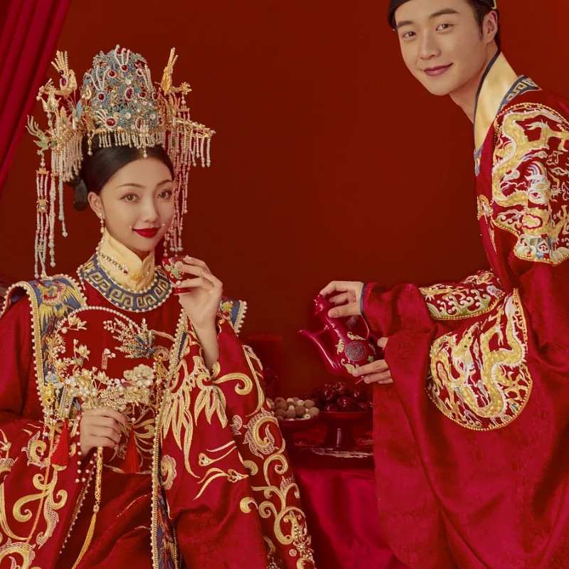 云梦集明制婚服男女全套汉式嫁衣秀2025新款情侣款凤冠霞帔中式汉