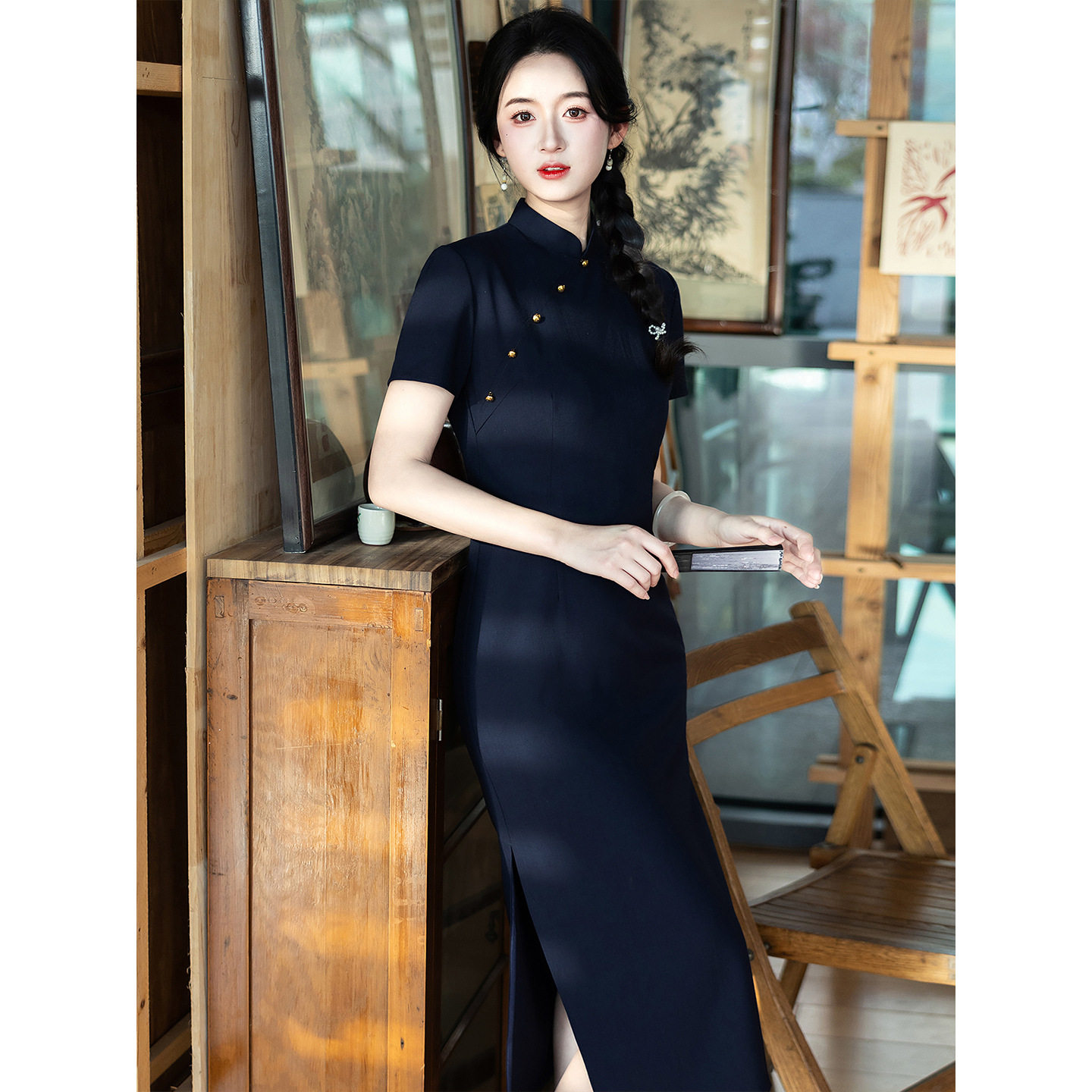 织造局蓝色旗袍女新中式复古改良年轻款小个子日常可穿独特绝美民