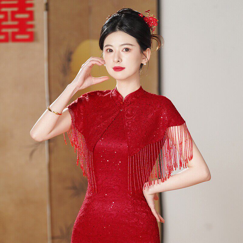 织造局高端大气上档次旗袍大红婚宴礼服2026年新款新娘回门绝美夏