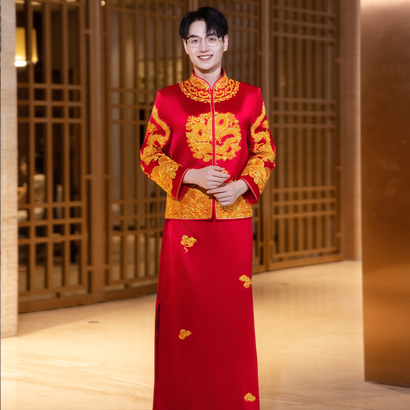 云梦集金玉儿男士秀新中式新郎接亲2025敬酒结婚礼服男红色唐装汉