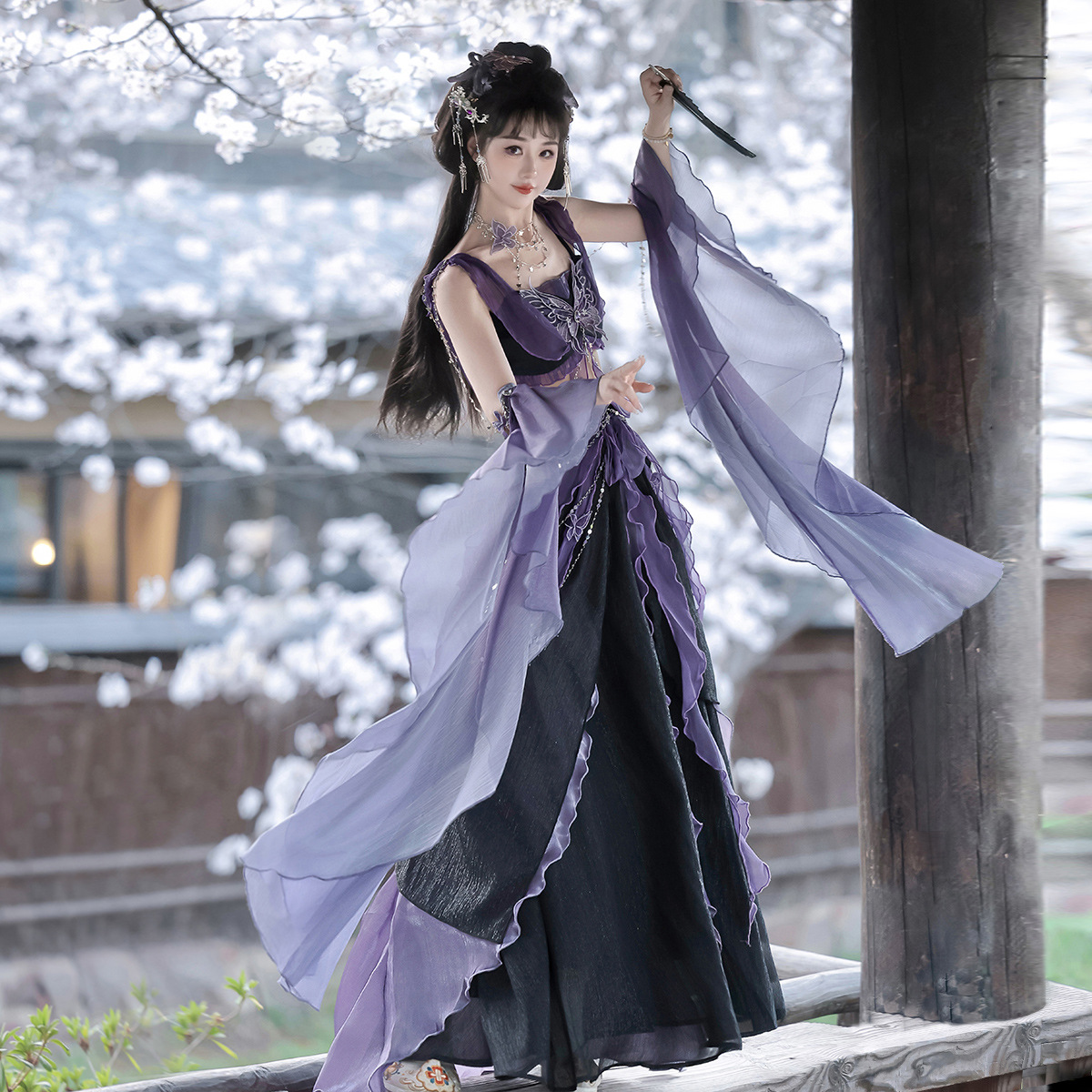 云梦集原创设计幻夜之舞汉服女敦煌风西域风胸衣羽袖半裙套装