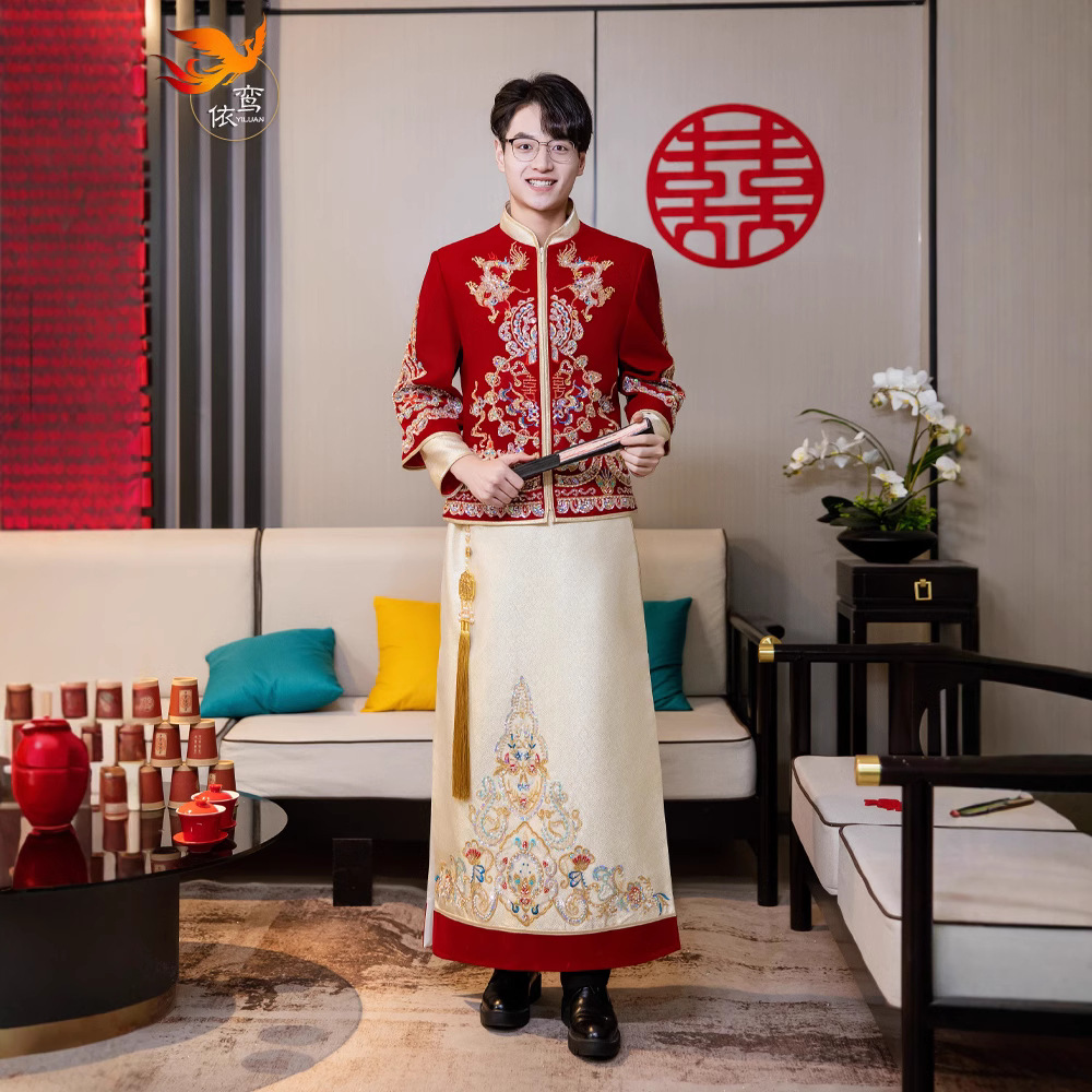 云梦集男士丝绒秀禾服新郎中式礼服结婚敬酒服接亲唐装龙凤褂大码
