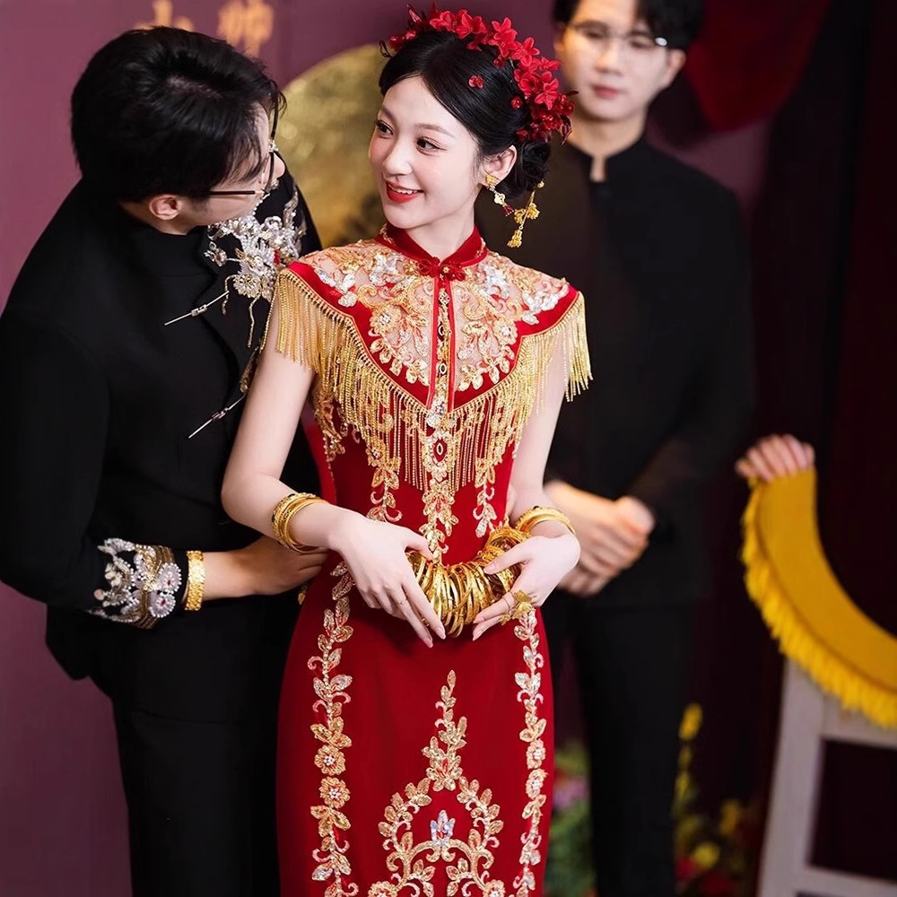 云梦集新中式结婚订婚礼服裙2025新款重工旗袍秀敬酒服新娘高级感