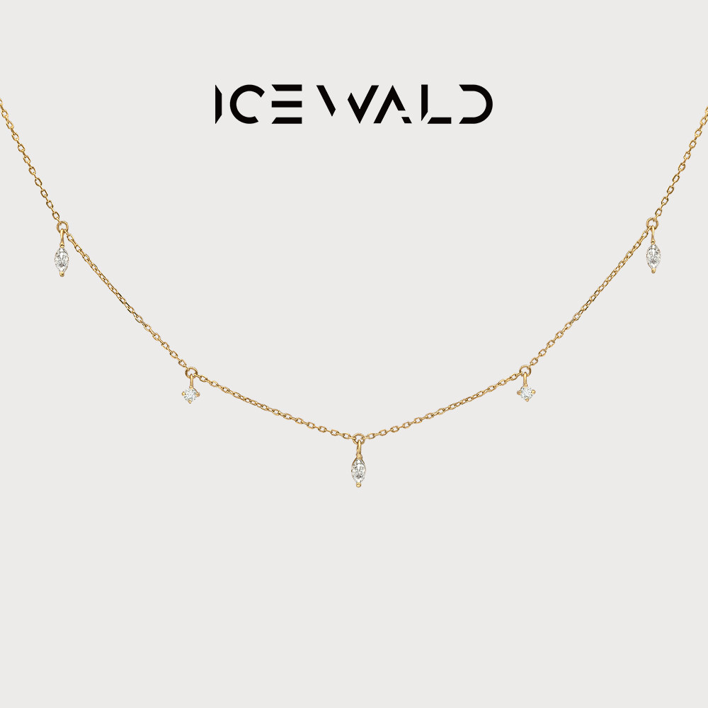 ICEWALD「自由之境」14K金多钻水滴公主方培养钻石项链叠戴送女友