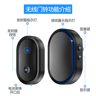 门铃无线家用超远距离遥控一拖二免打孔老人呼叫器提示电门玲