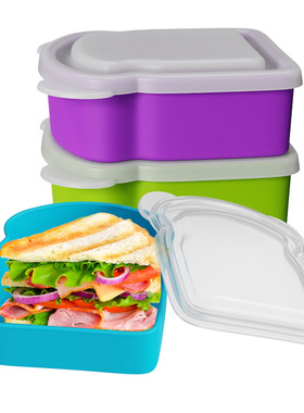 工厂批发儿童硅胶饭盒单层三明治便当盒跨境保鲜盒480ml早餐盒