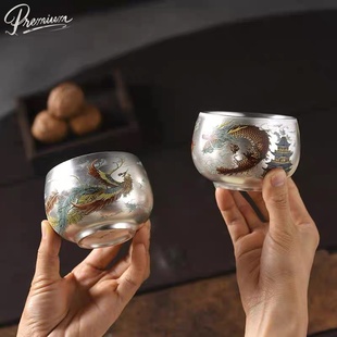 周鸿杰龙凤银杯主人杯银茶杯龙凤对杯鎏银茶杯999银杯家用主人杯