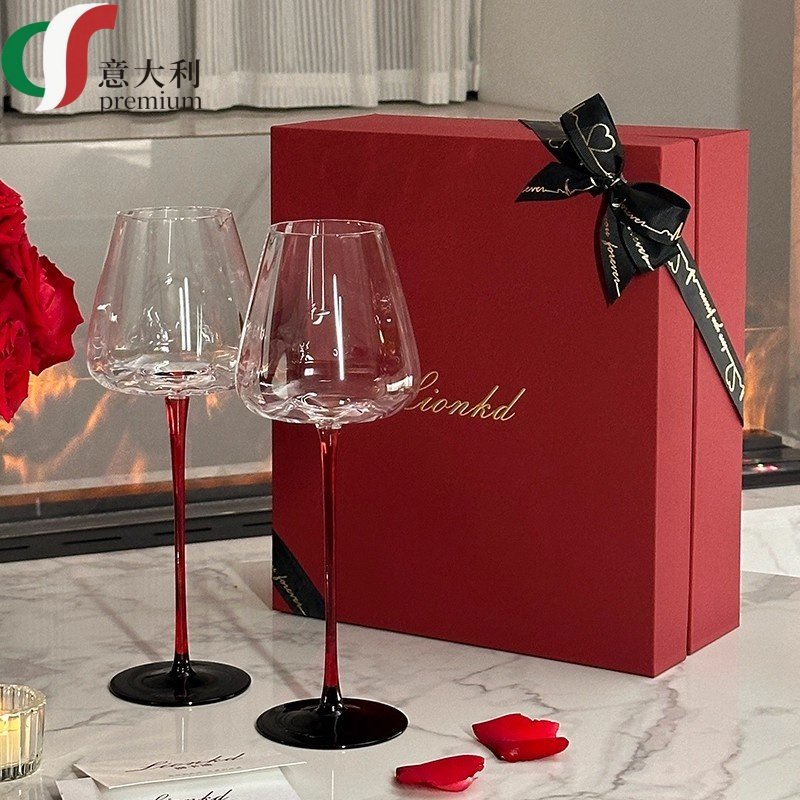 意大利pm送礼酒杯轻奢水晶玻璃高脚杯红酒杯大肚葡萄酒杯高档套装