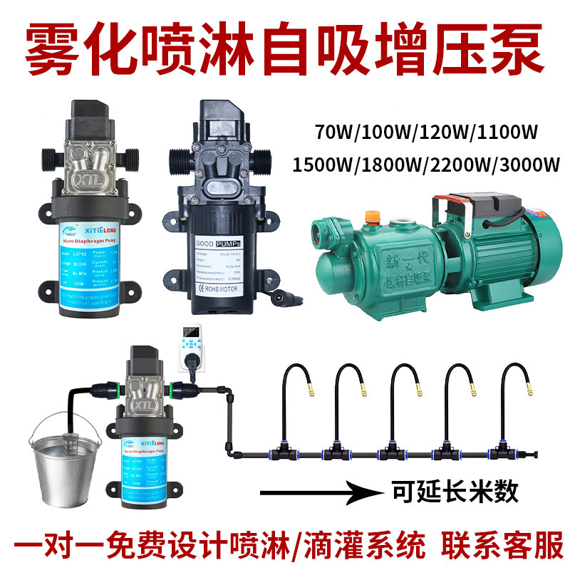 雾化喷头增压泵+高压12v自吸泵花园喷雾器大流量隔膜泵220v喷雾头