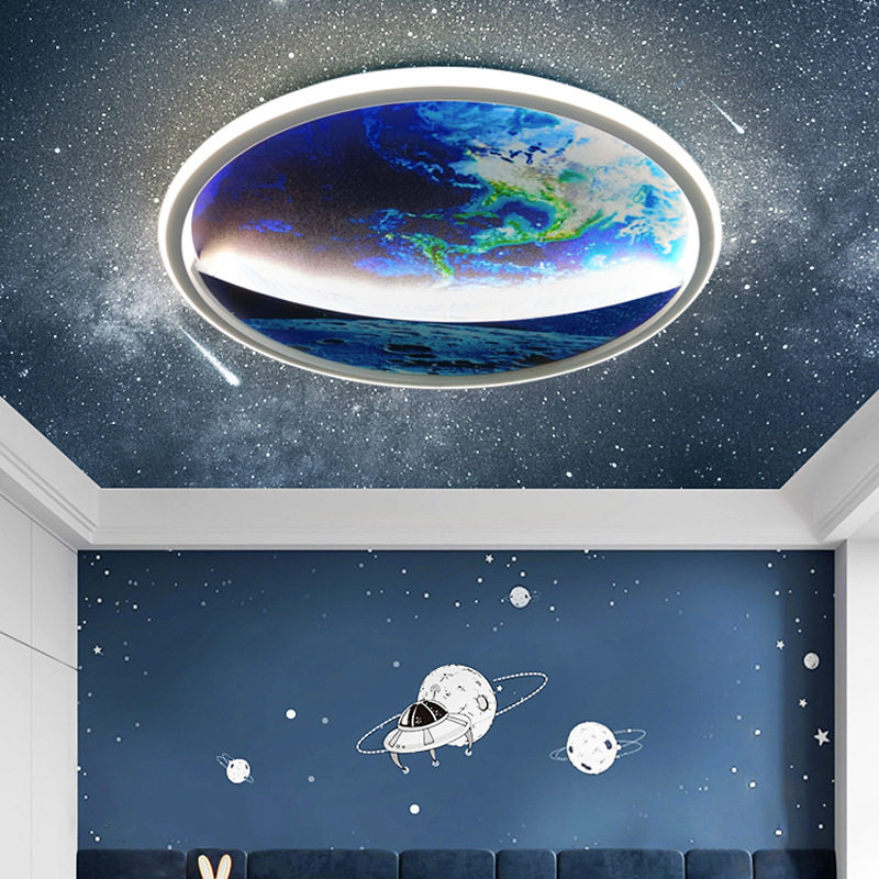跨境新款创意星球吸顶灯智能护眼圆形地球儿童灯极简超亮卧室灯具