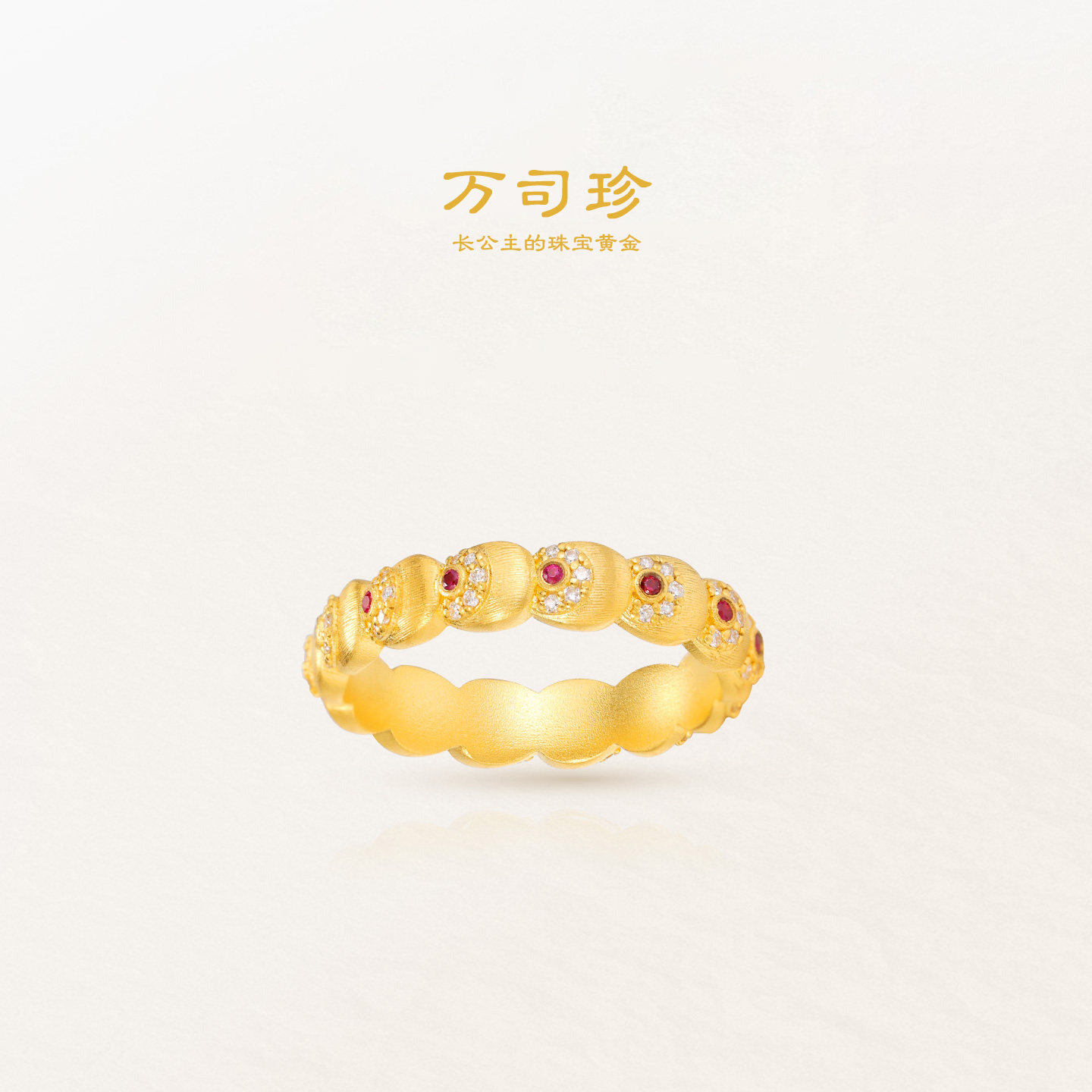 万司珍手工古法黄金 幸运孔雀翎镶钻戒指 足金戒指红宝石纯金礼物